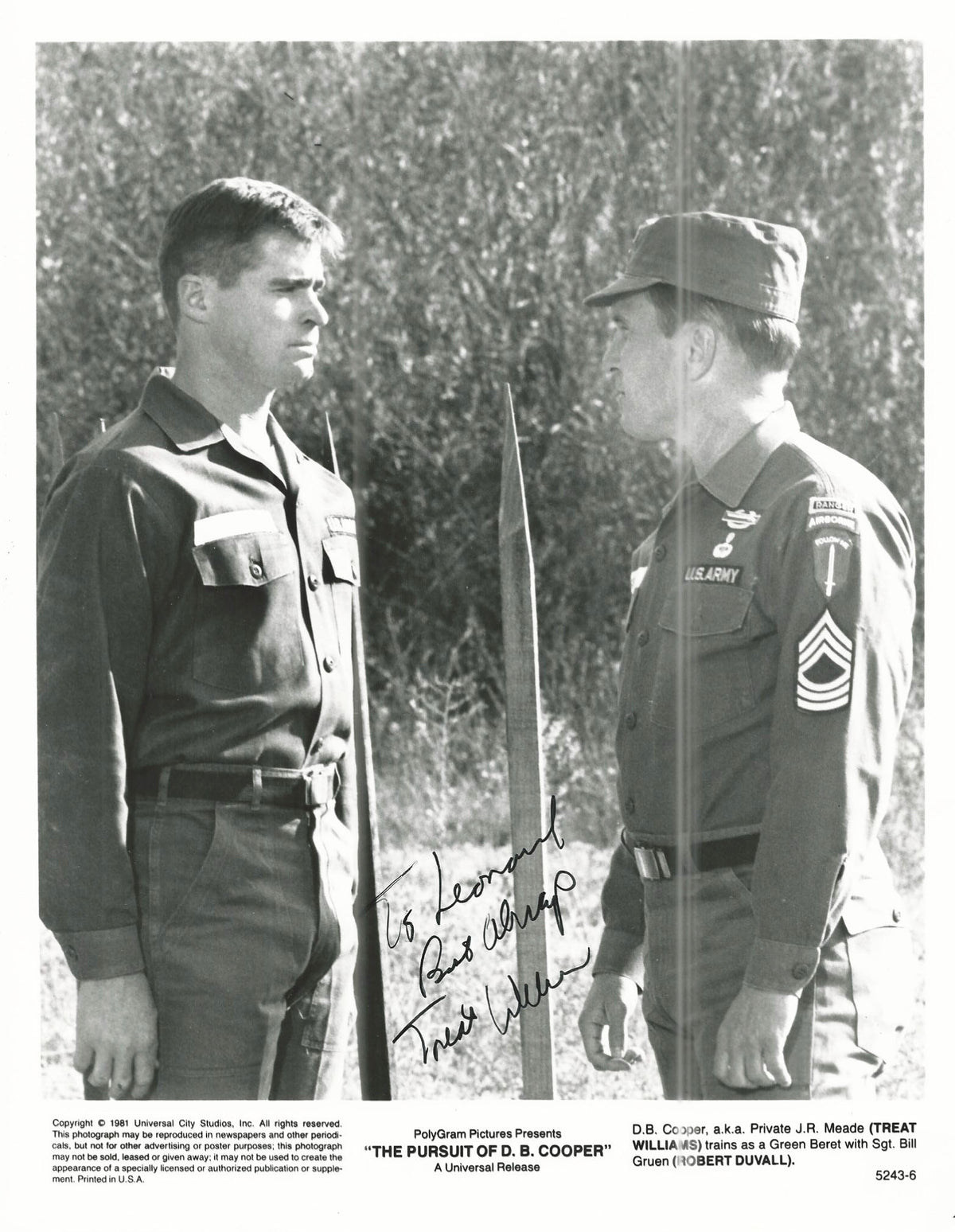 The Pursuit of D. B. Cooper Treat Williams Signed Movie Photo