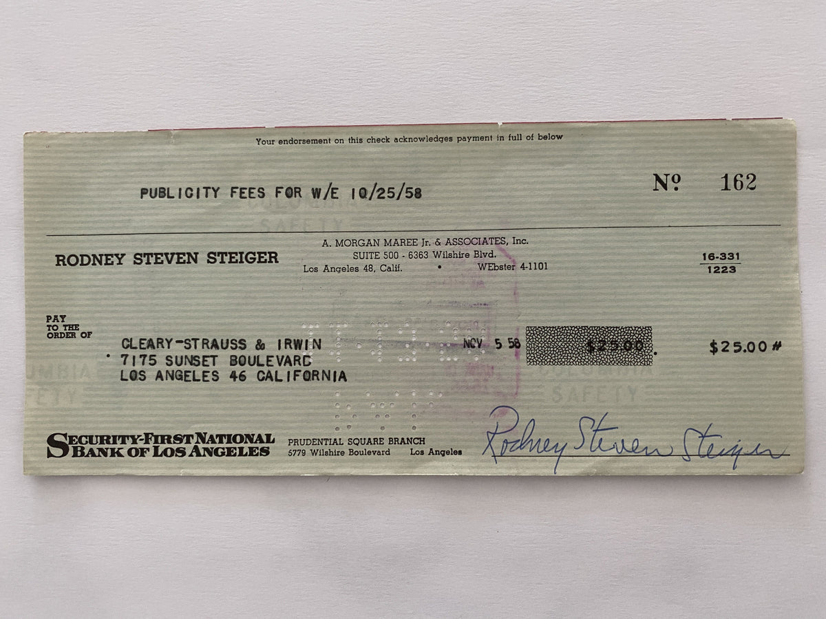 Rod Steiger signed check
