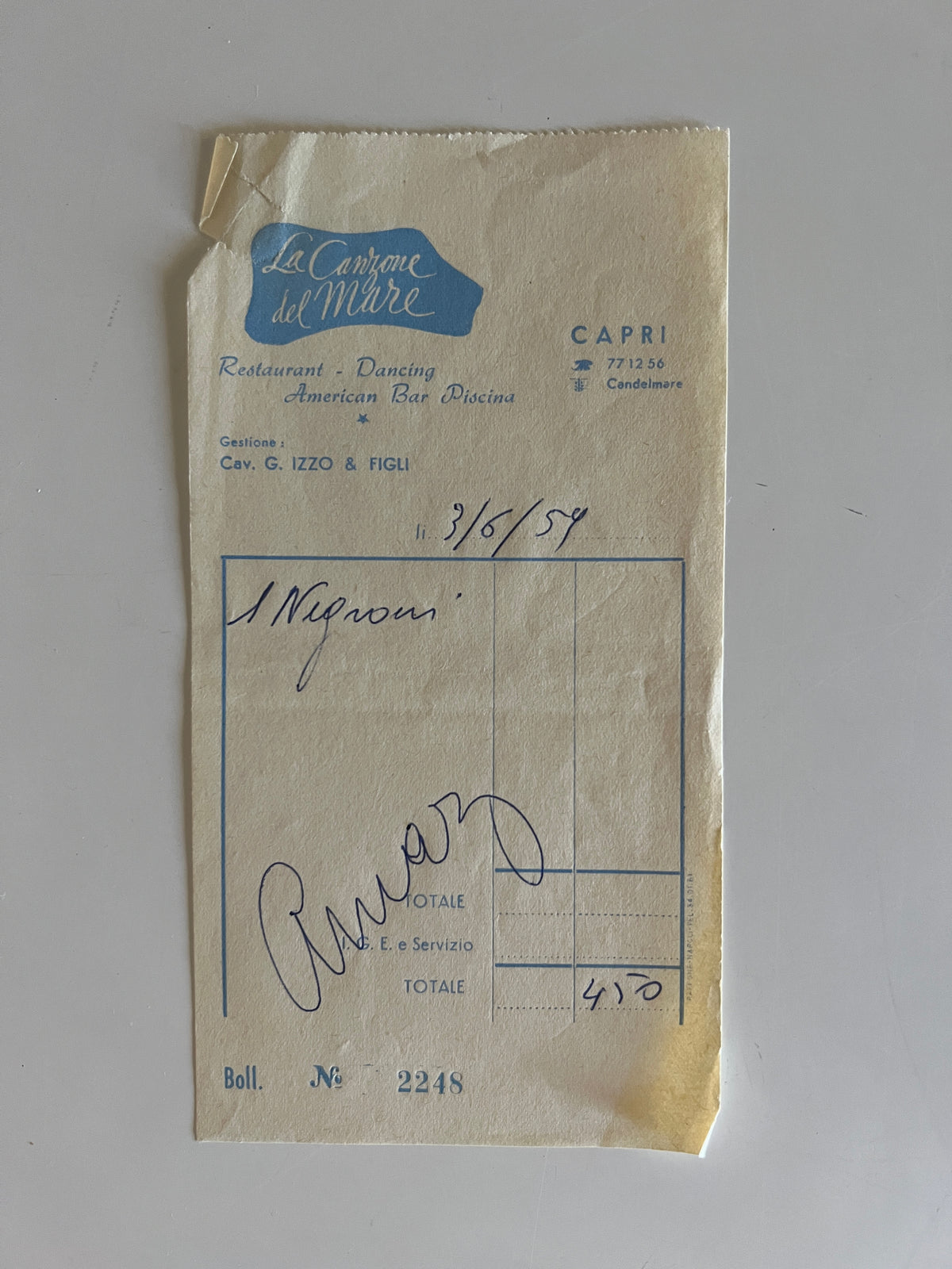Desi Arnaz signed receipt