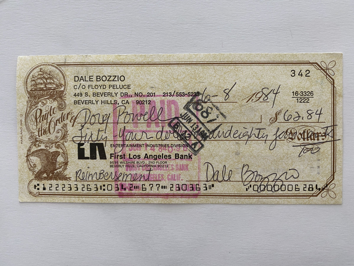Dale Bozzio signed check