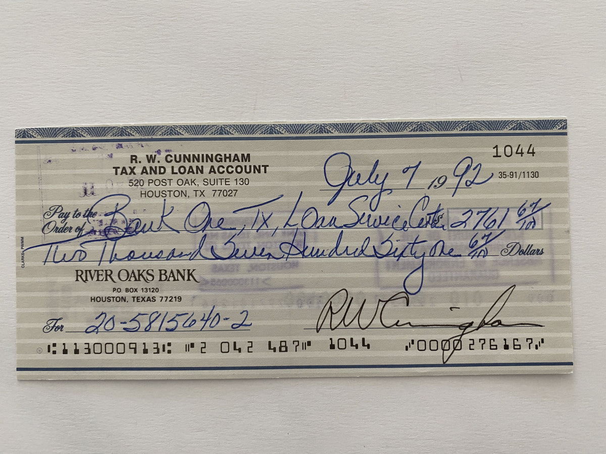 Walter Cunningham signed check