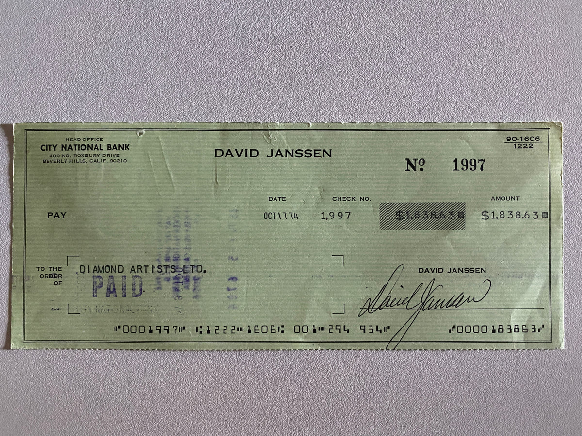 David Janssen signed check