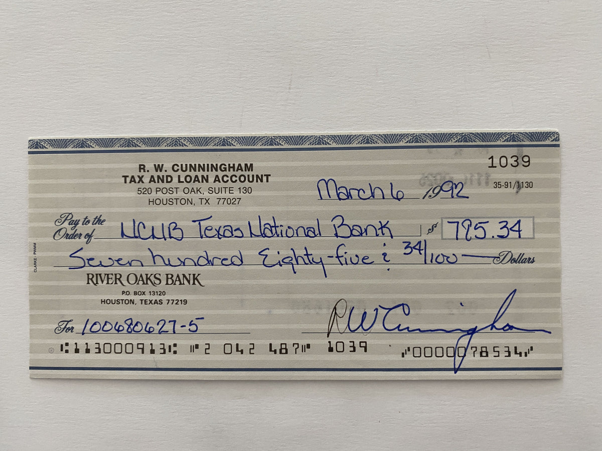 Walter Cunningham signed check