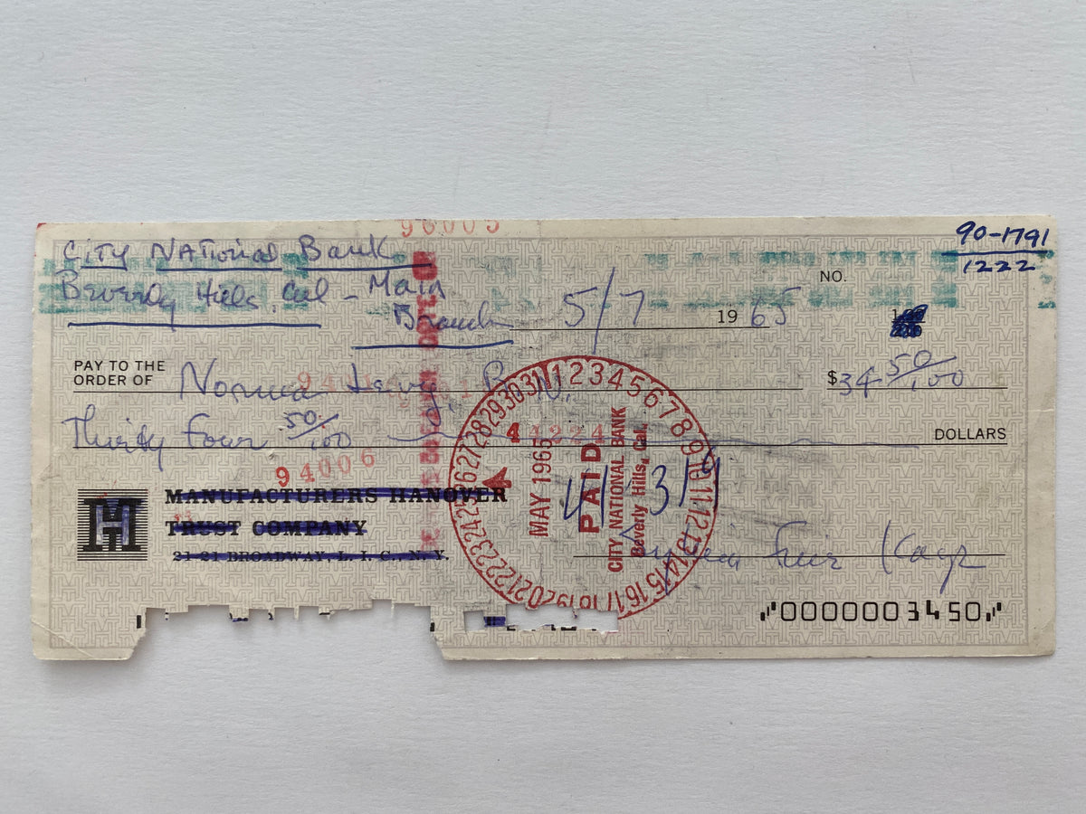 Sylvia Fine Kaye signed check
