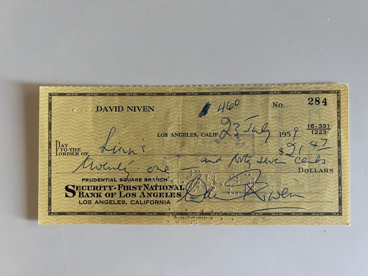 David Niven signed check