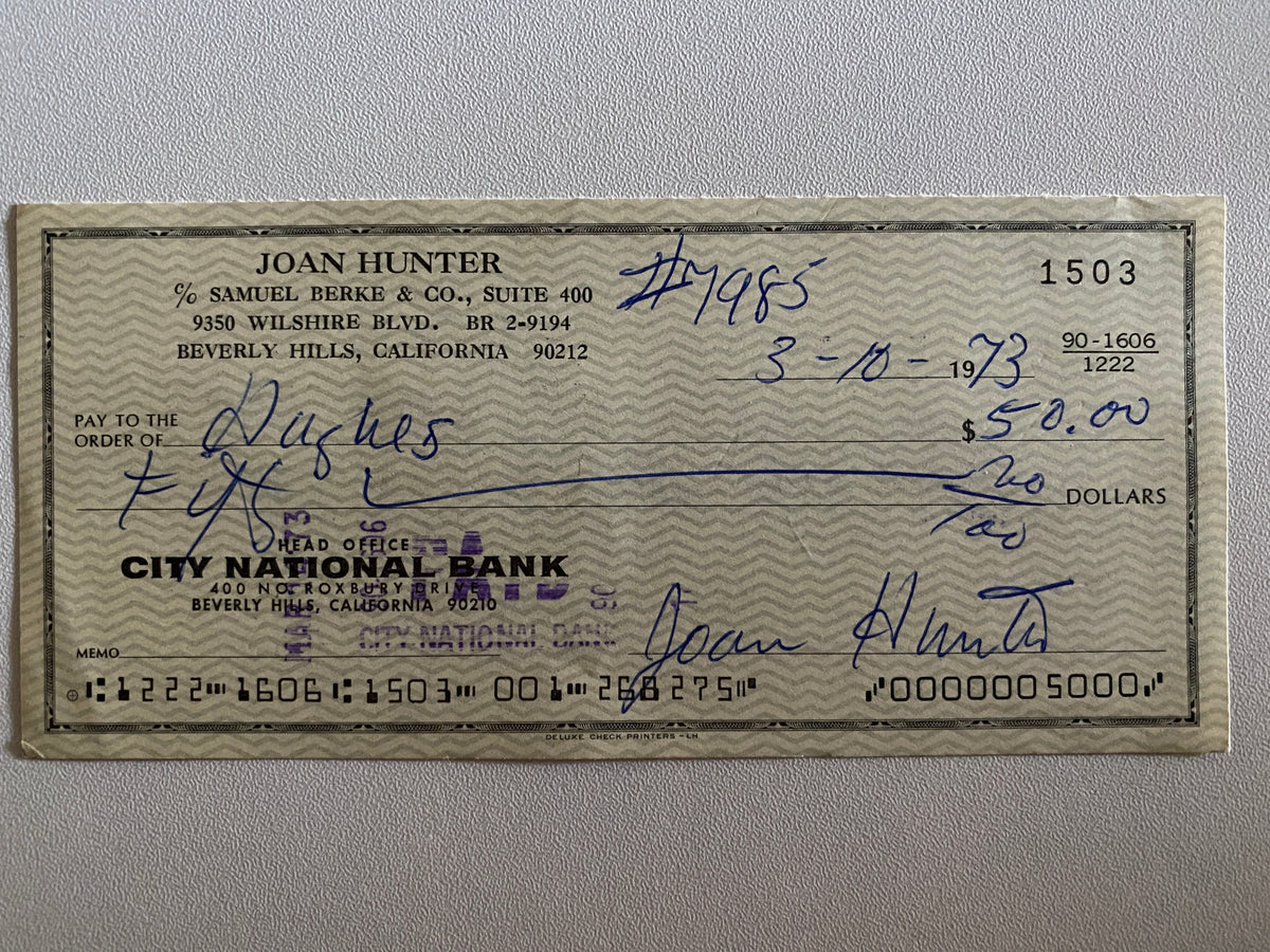Joan Hunter signed check