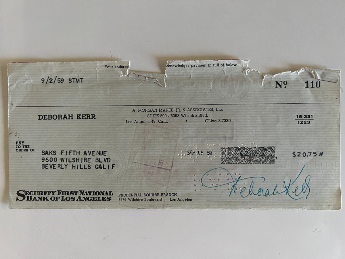 Deborah Kerr signed check