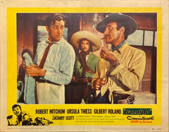 Robert Mitchum, Ursula Thiess, and Gilbert Roland "Bandido" original Lobby Card