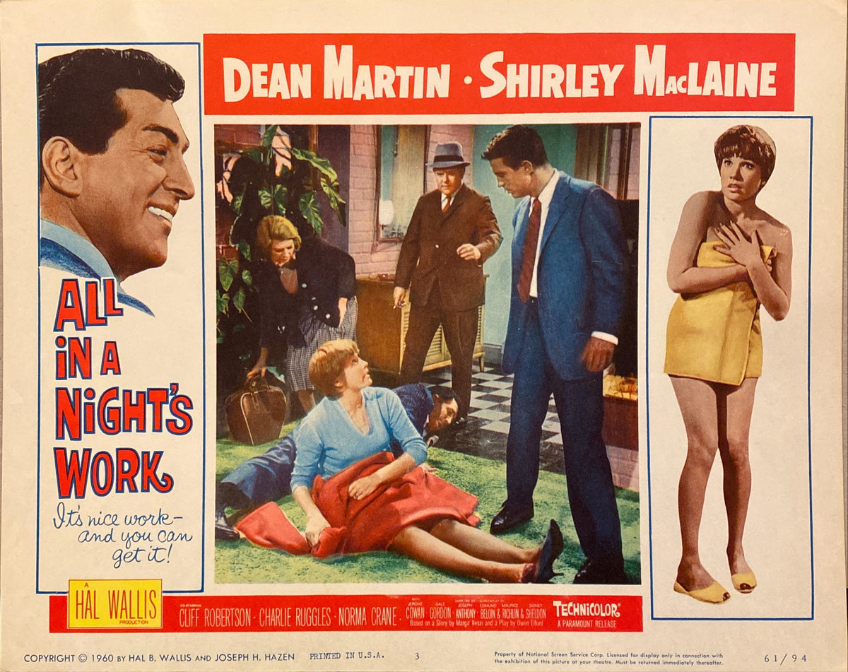Dean Martin and Shirley MacLaine "All in a Night's Work" Lobby Card