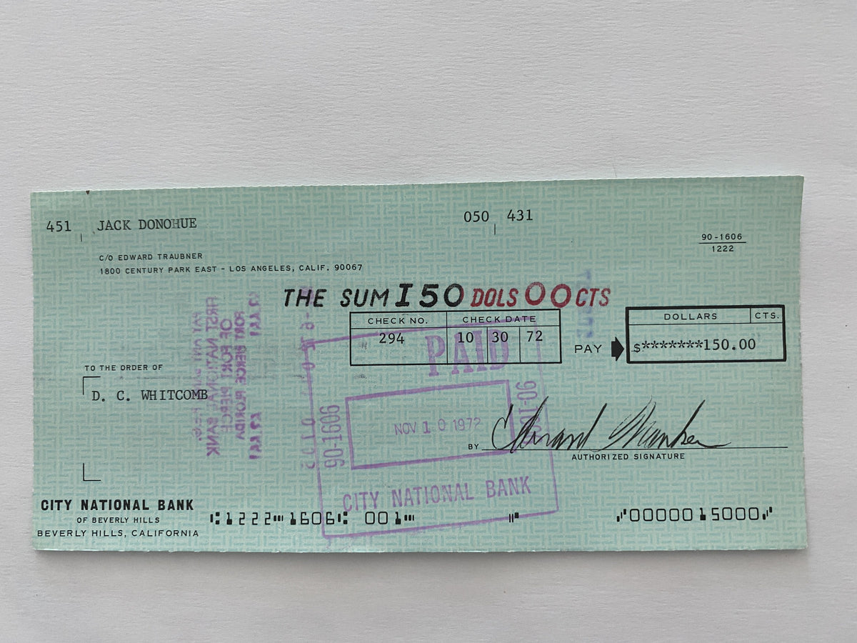 Jack Donohue signed check