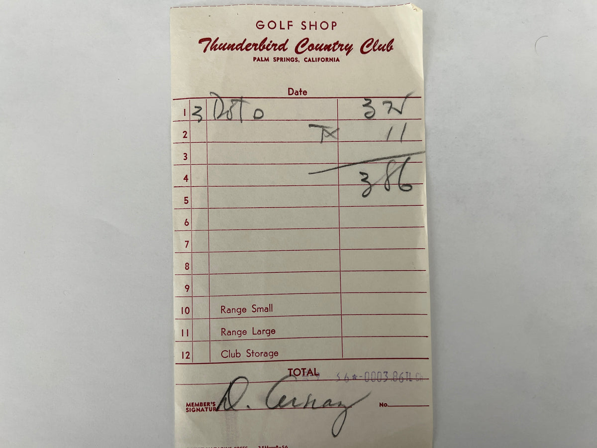 Desi Arnaz signed Thunderbird Country Club Receipt
