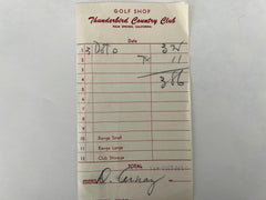 Desi Arnaz signed Thunderbird Country Club Receipt