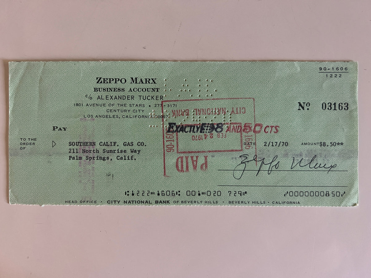 Zeppo Marx signed check