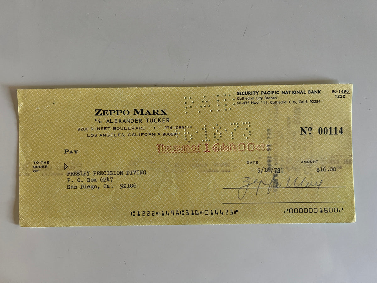 Zeppo Marx signed check