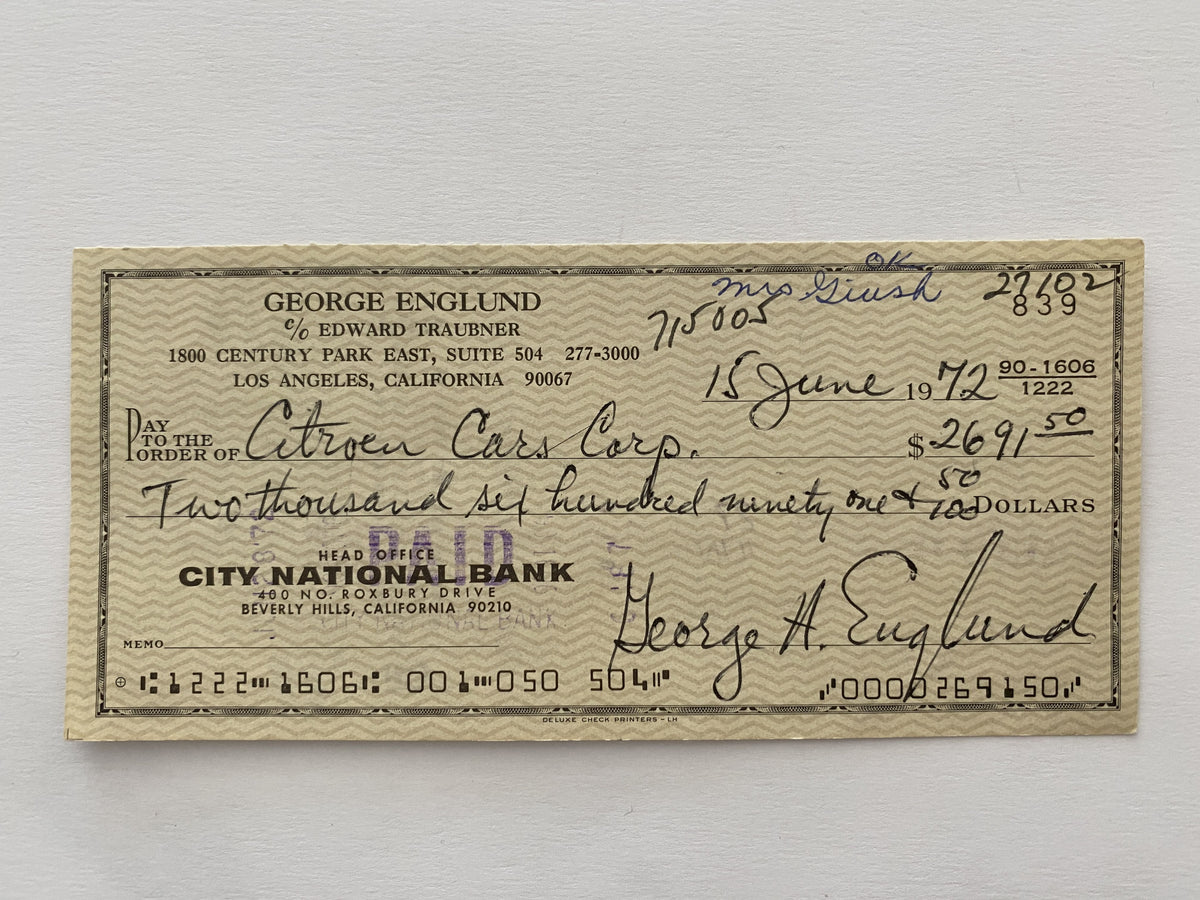 George Englund signed check