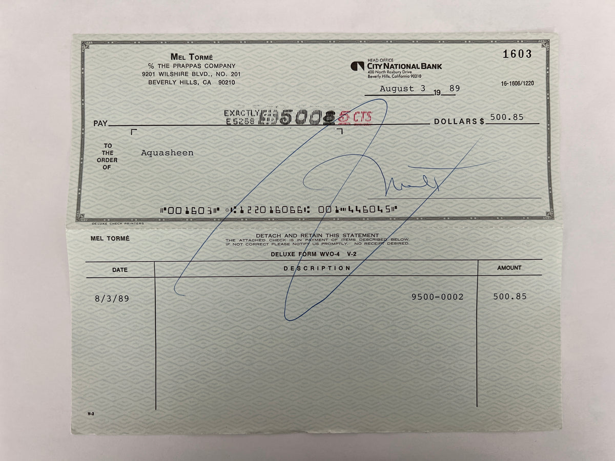 Mel Torme signed check