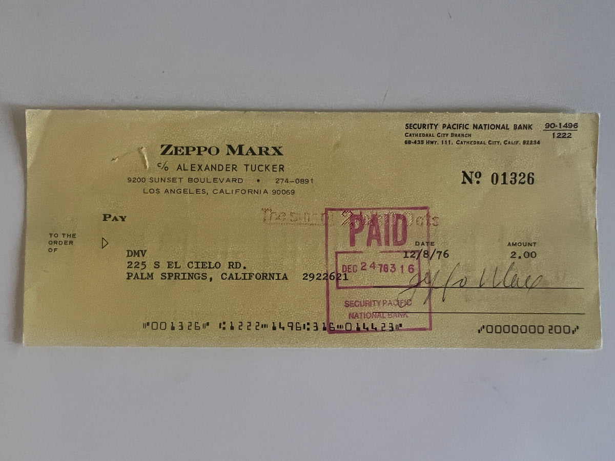 Zeppo Marx signed check