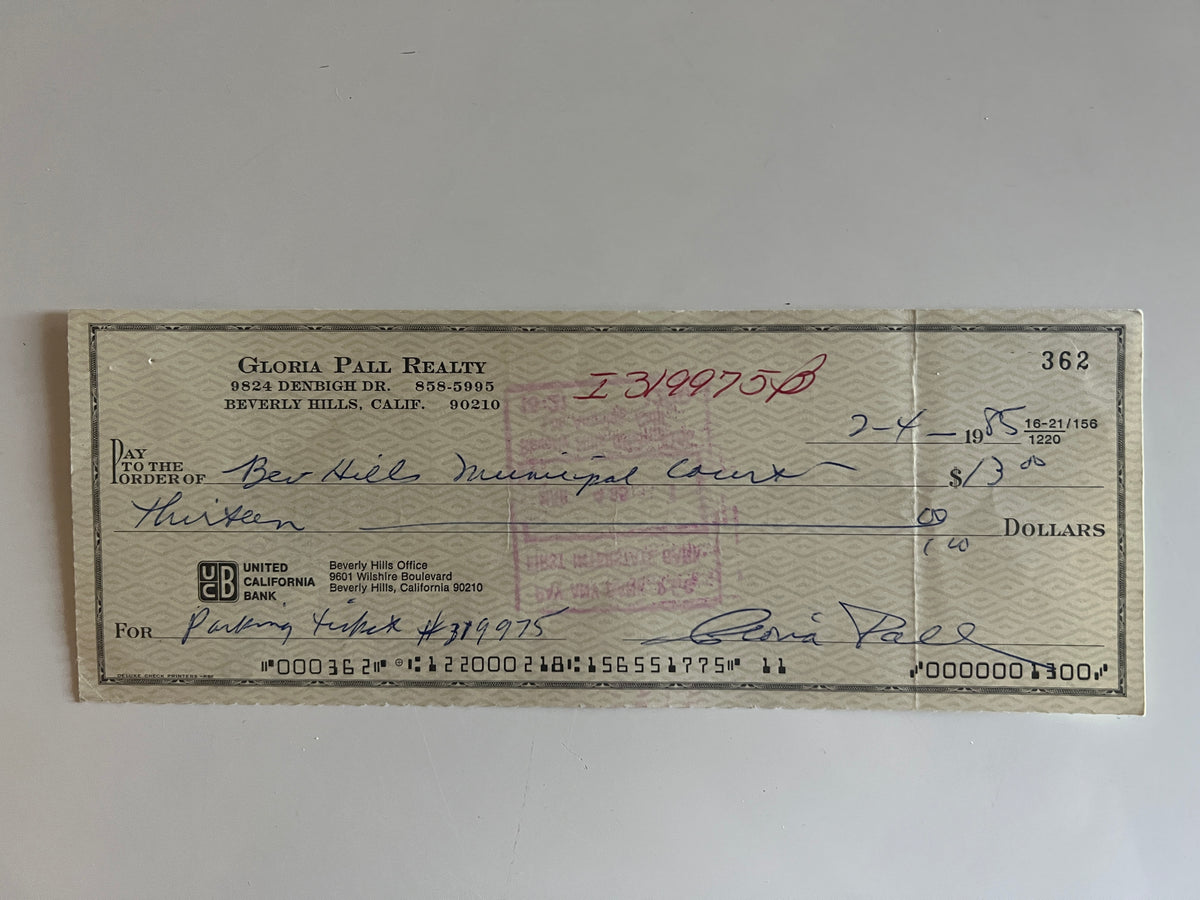 Gloria Pall signed check