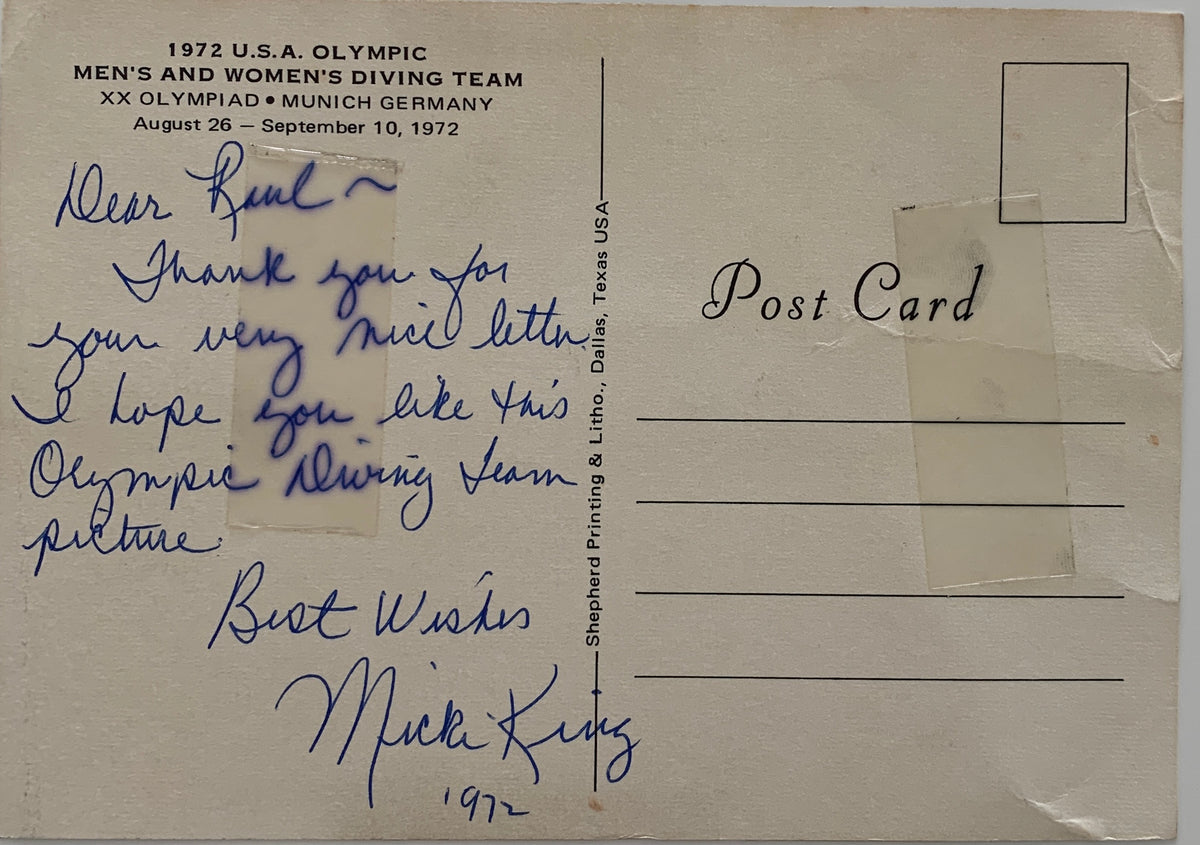 1972 Olympian Micki King signed post card