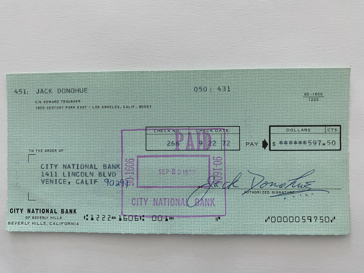 Jack Donohue signed check