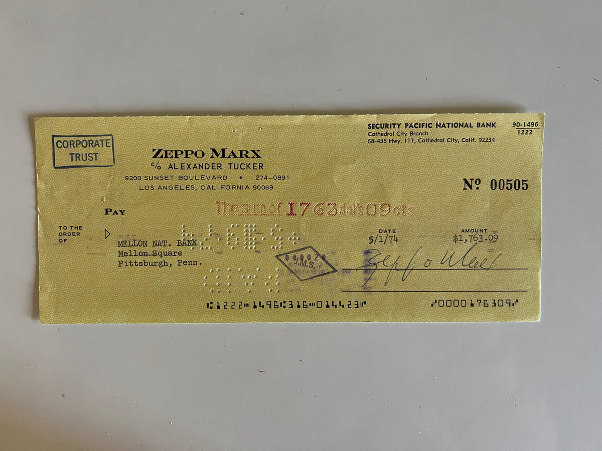 Zeppo Marx signed check