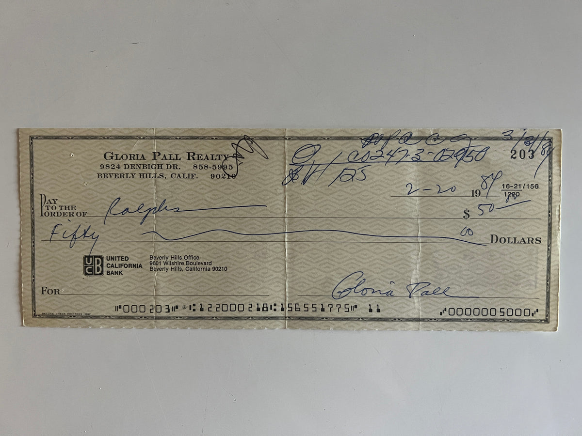Gloria Pall signed check