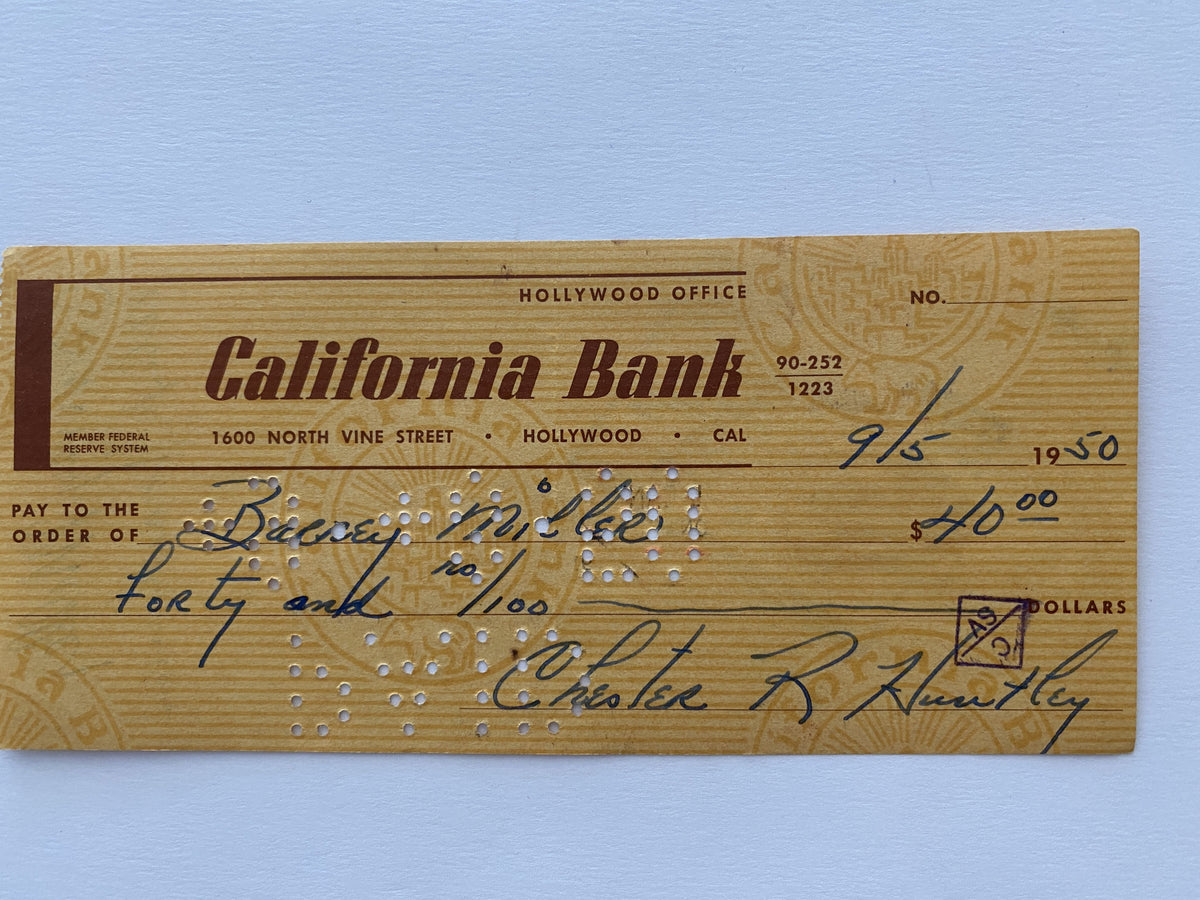 Chester Huntley signed check