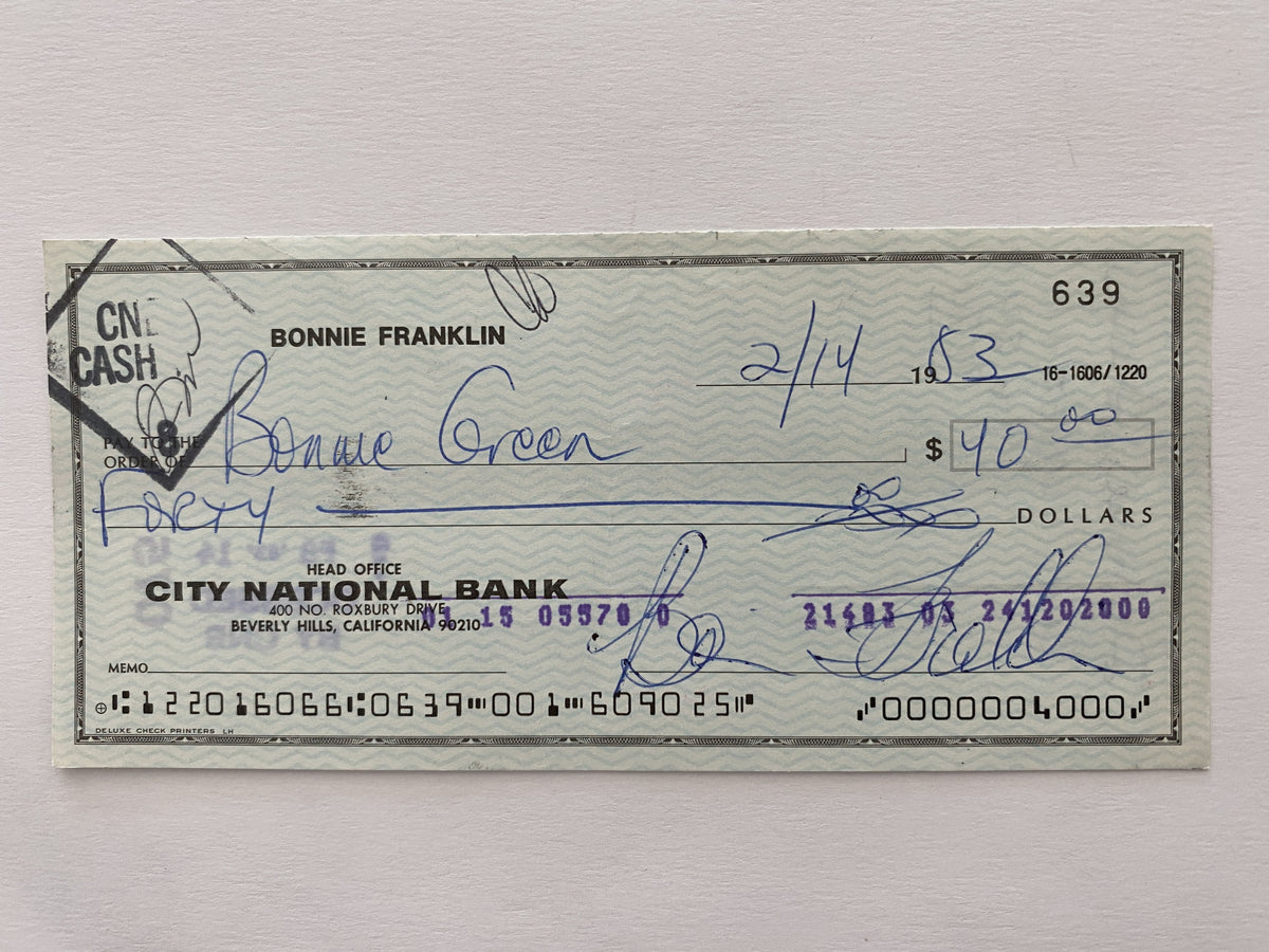 Bonnie Franklin signed check