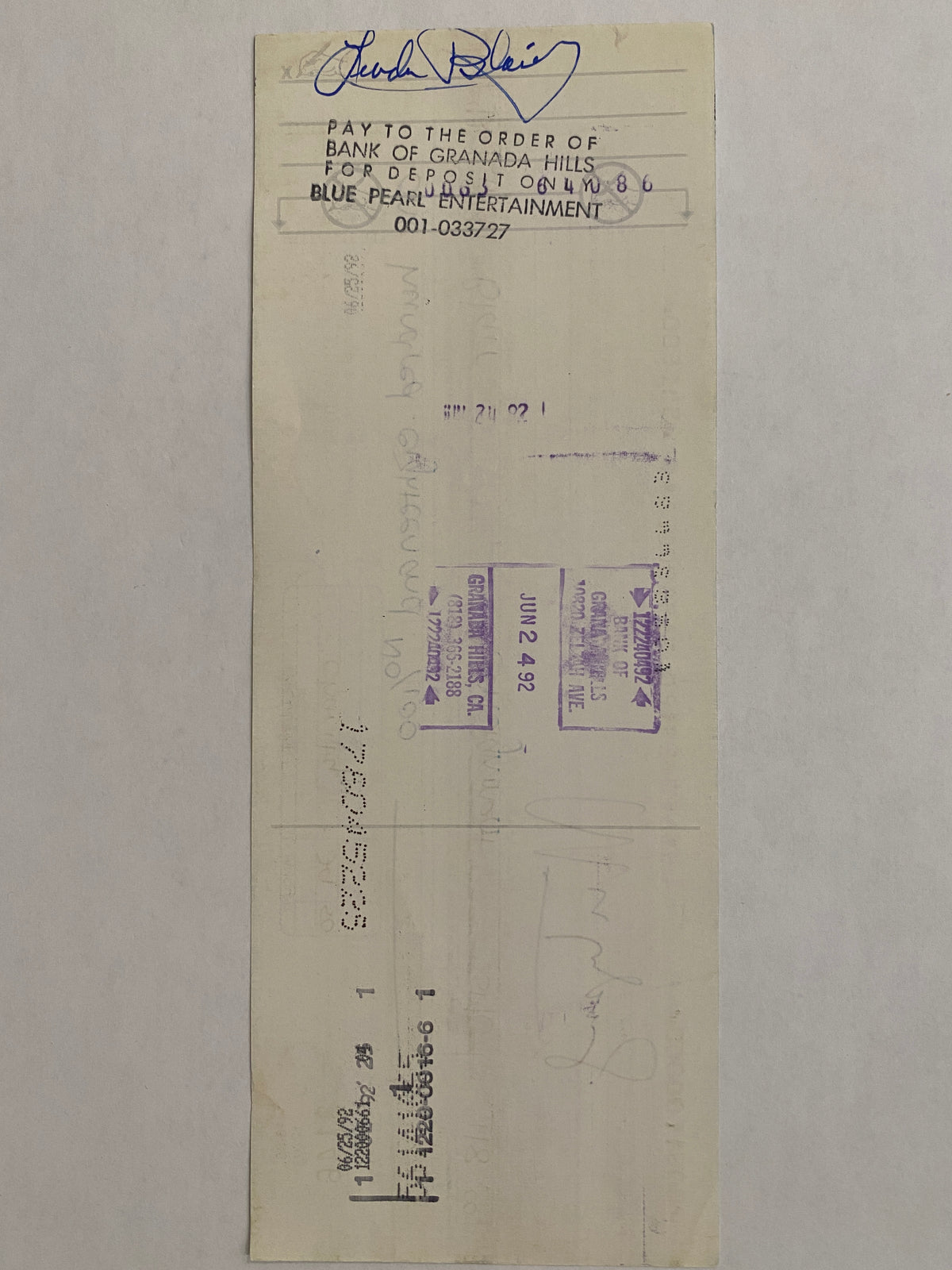 Linda Blair Star Wares consignment signed check