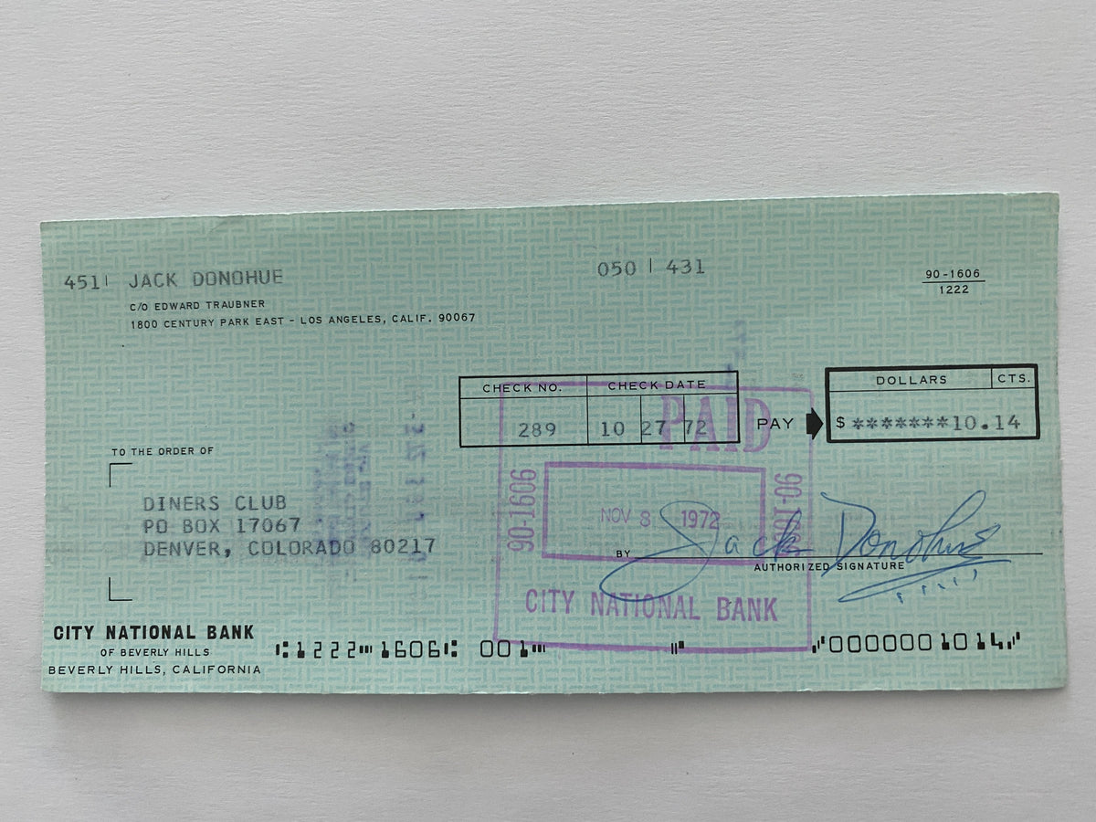 Jack Donohue signed check