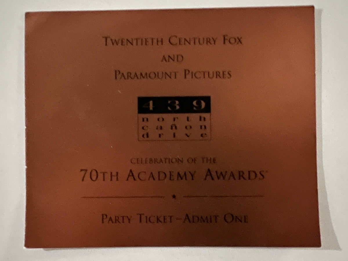 Original Admission Ticket to 70th Annual Academy Awards Party at 439 North Canon Drive