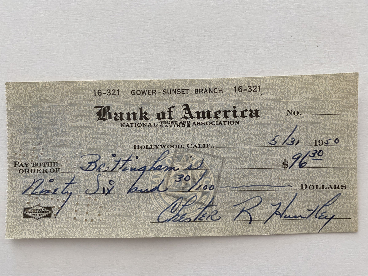 Chester Huntley signed check