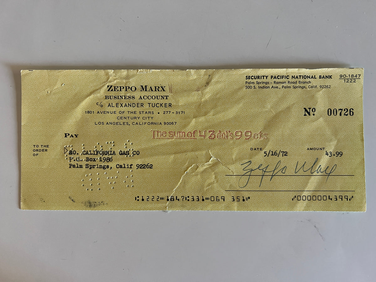 Zeppo Marx signed check