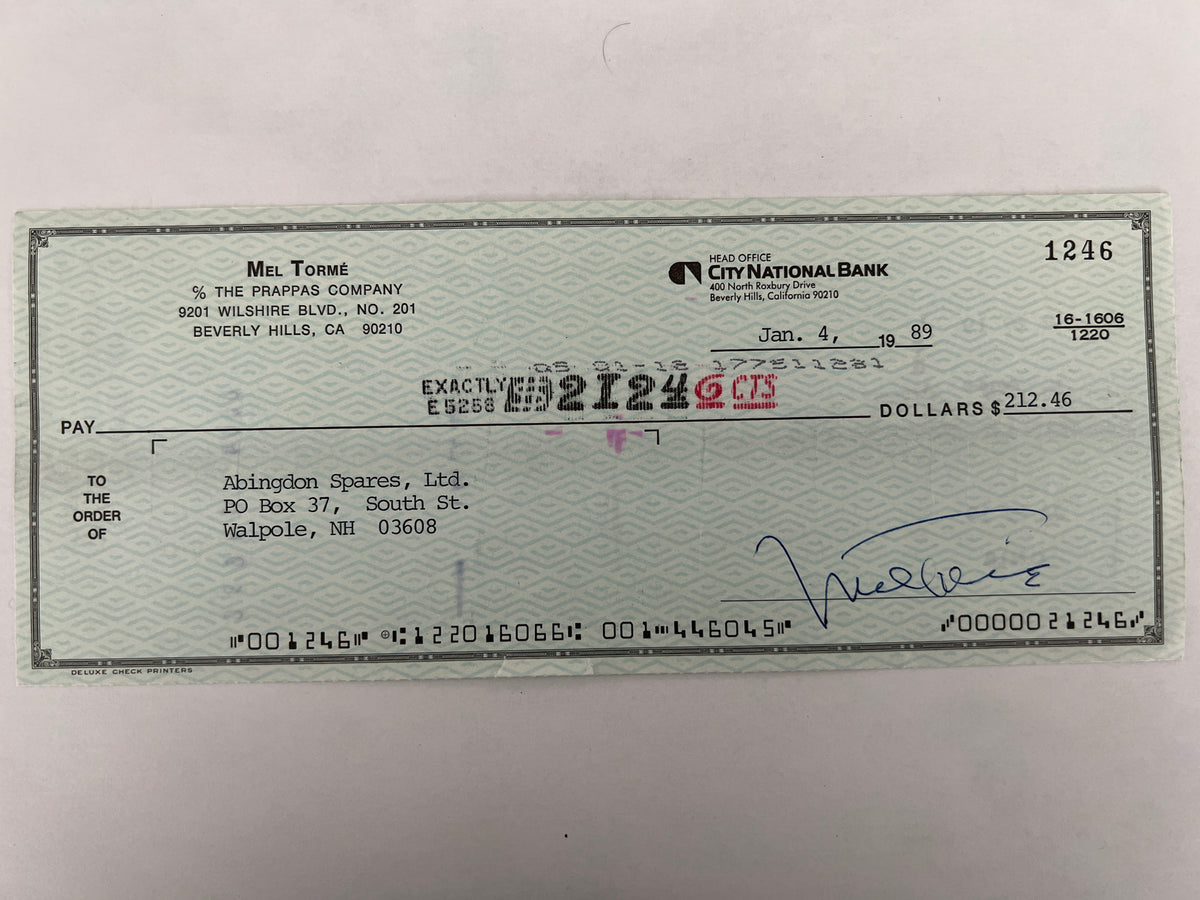 Mel Torme signed check