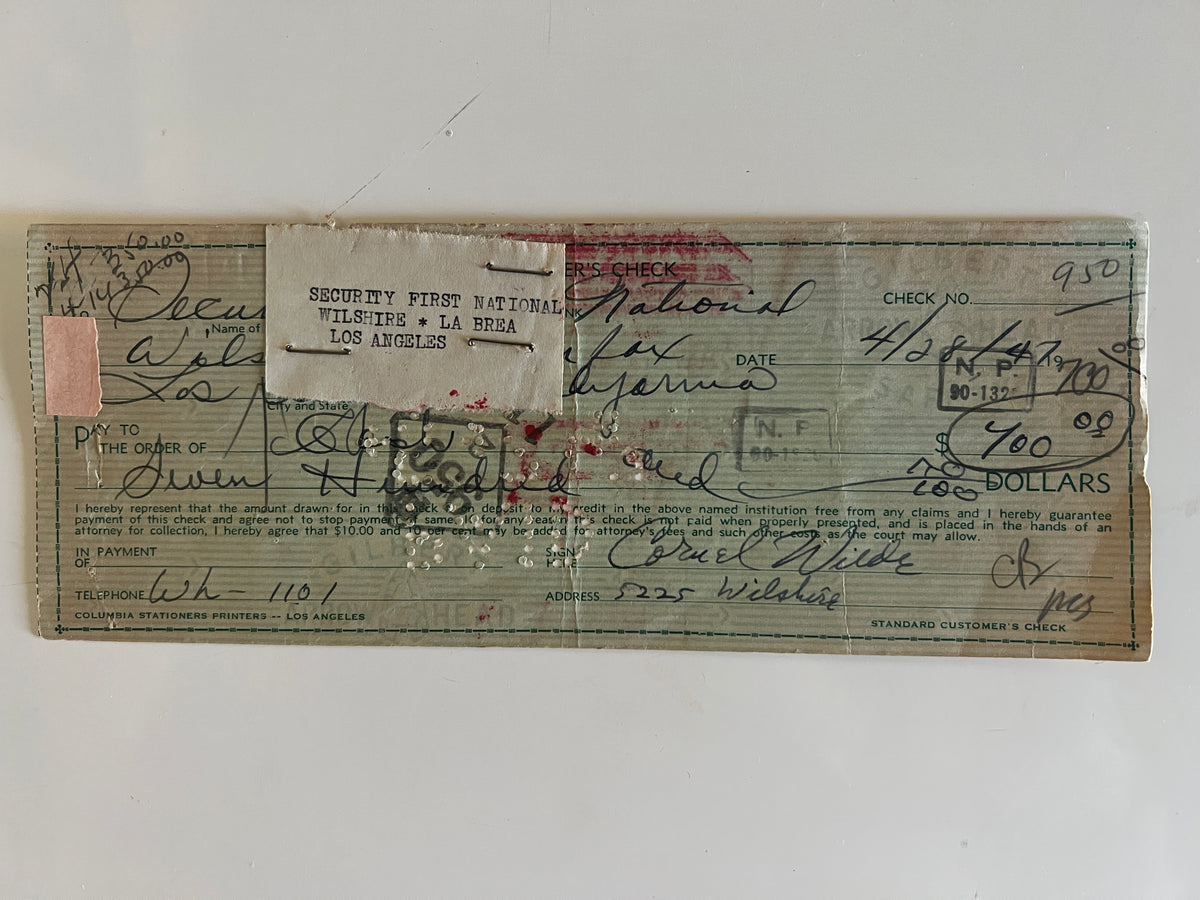 Cornel Wilde signed check