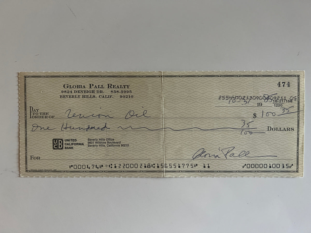 Gloria Pall signed check