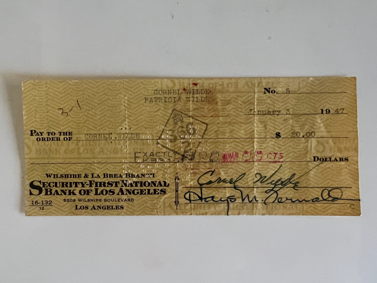 Cornel Wilde signed check