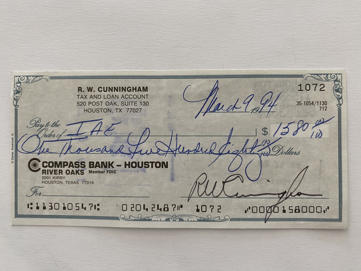 Walter Cunningham signed check