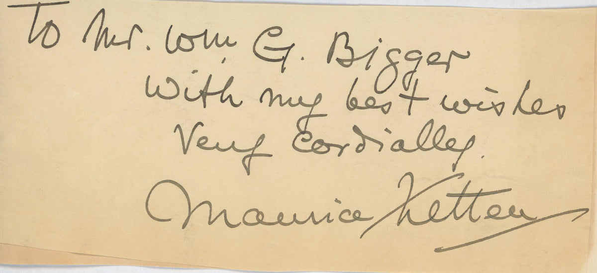 Comic Artist Maurice Ketten signed note