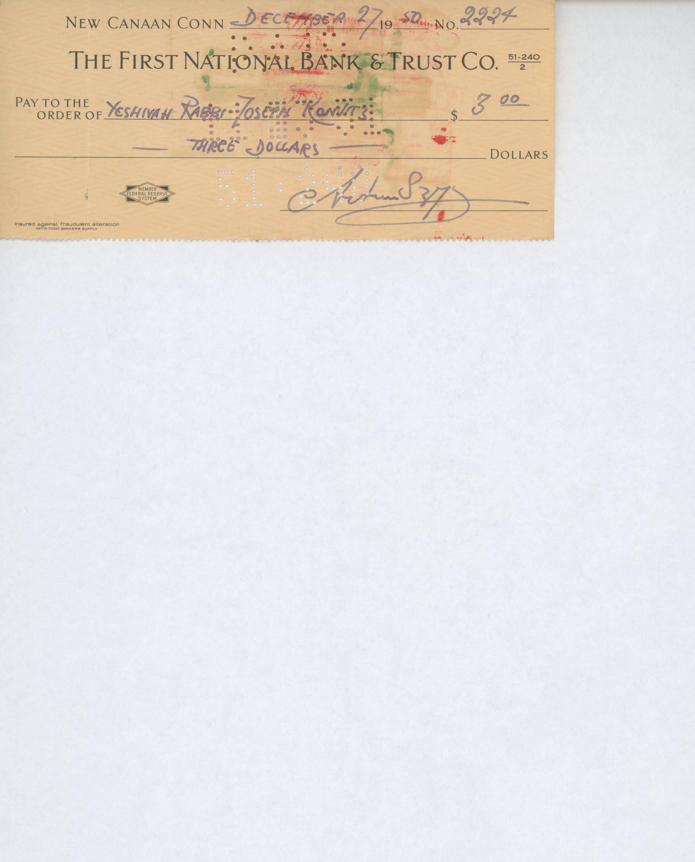 Artist Arthur Szyk signed check