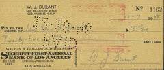 The Story of Civilization Author Will Durant signed check
