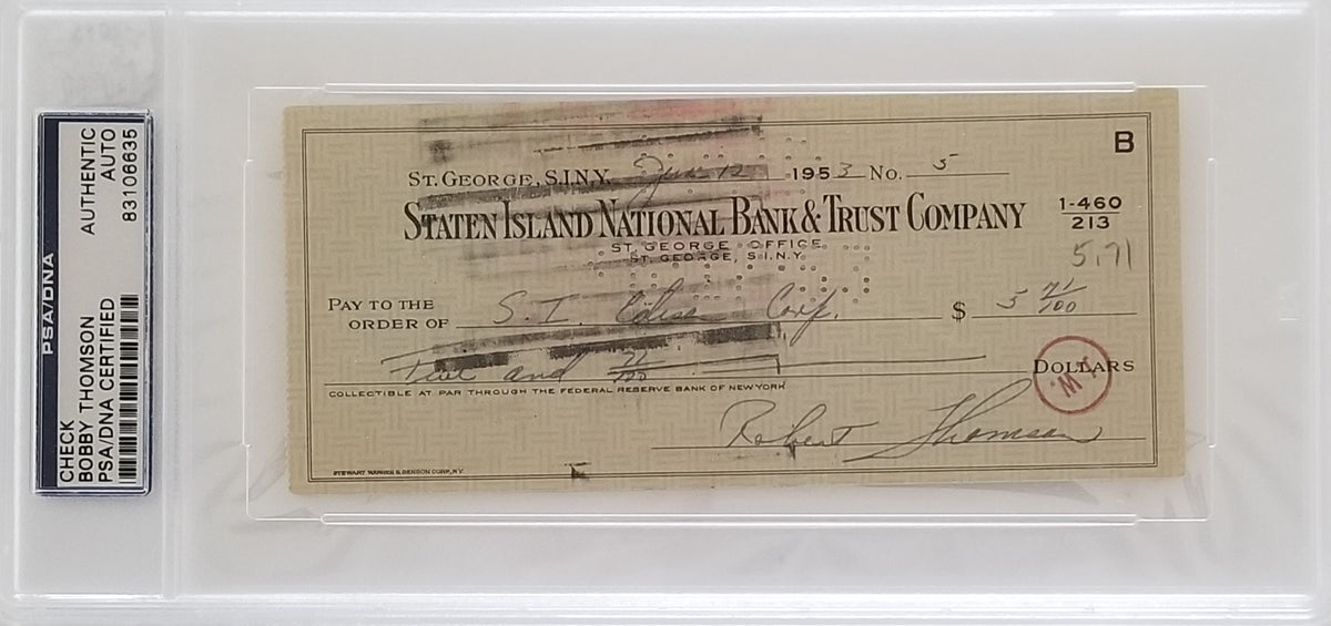 Boston Red Sox Bobby Thomson encapsulated signed check