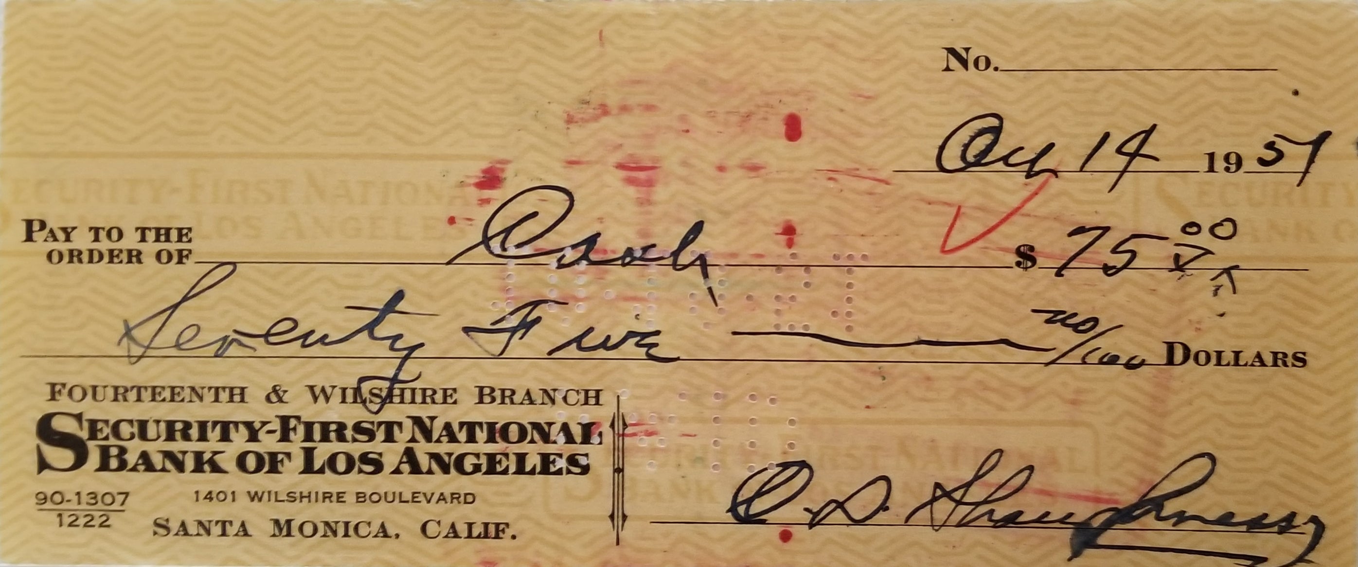 Football Coach Clark Shaughnessy double signed check