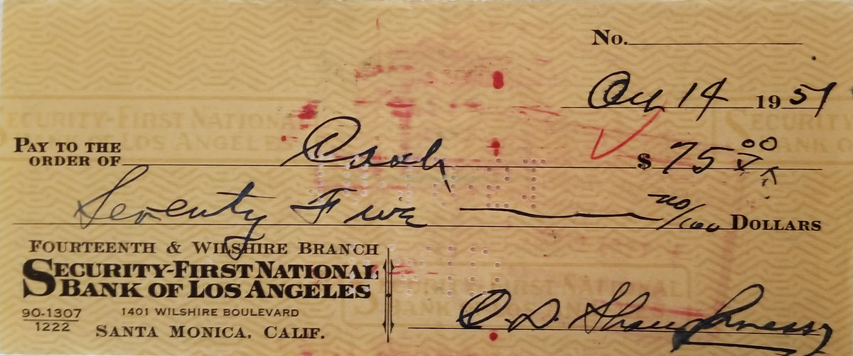 Football Coach Clark Shaughnessy double signed check