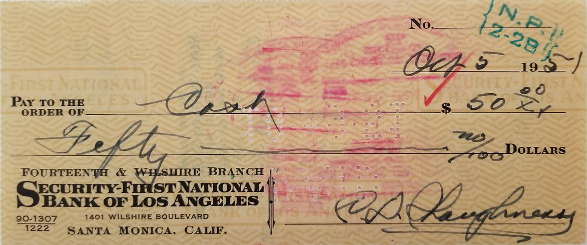 Football Coach Clark Shaughnessy double signed check