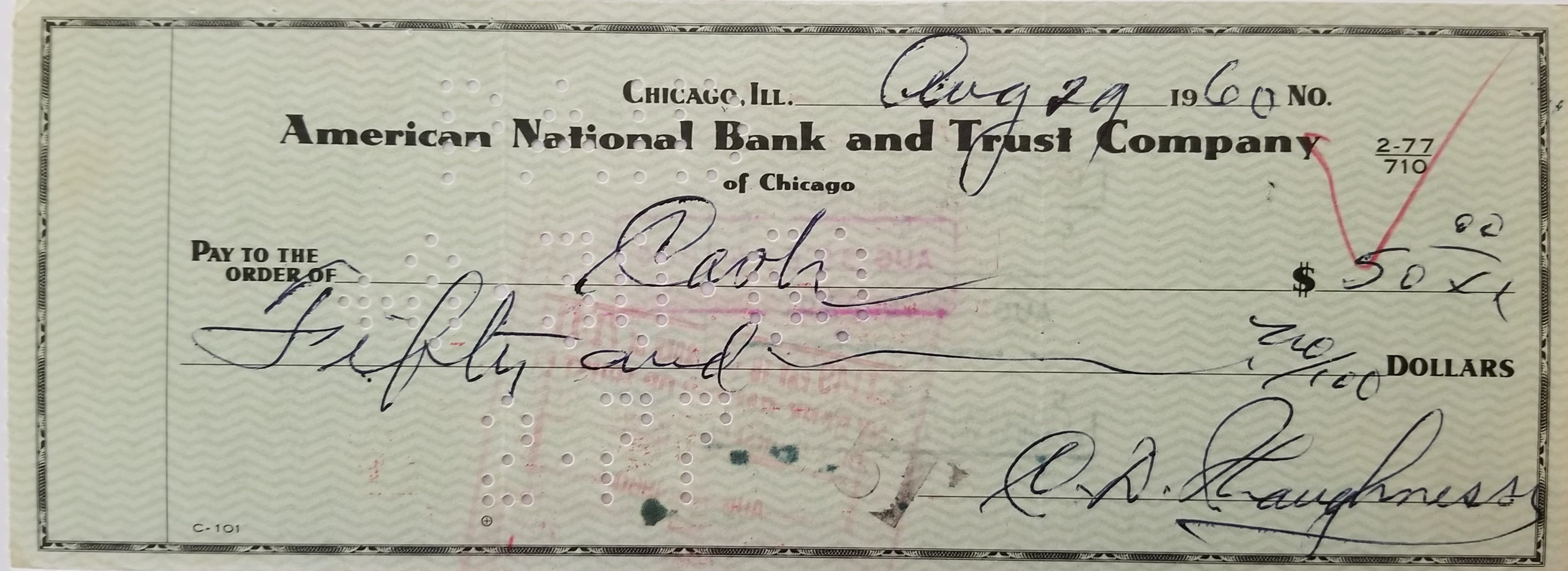 Football Coach Clark Shaughnessy signed check