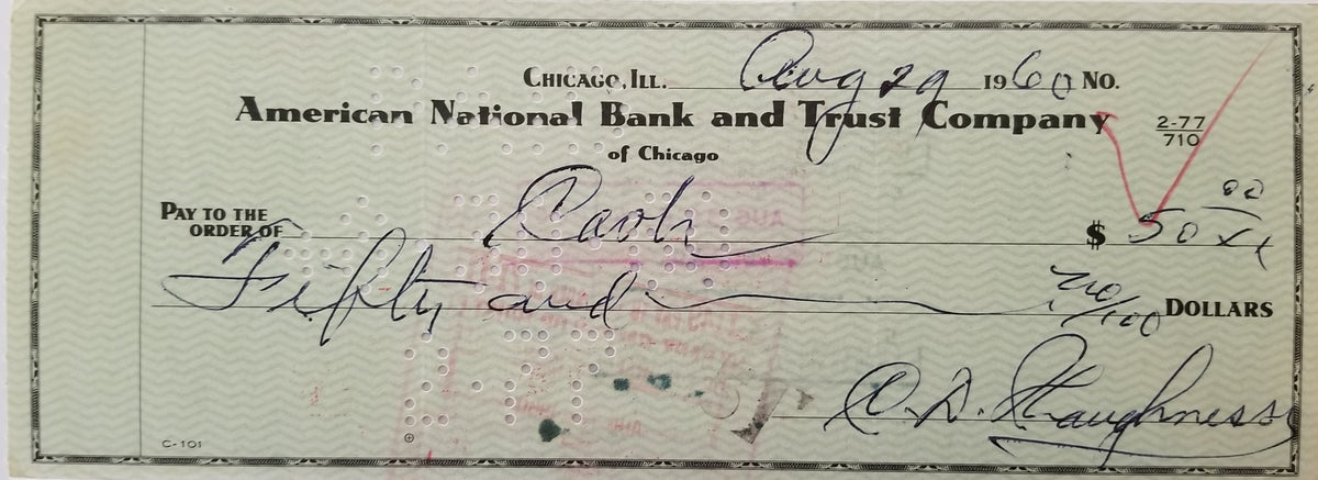 Football Coach Clark Shaughnessy signed check