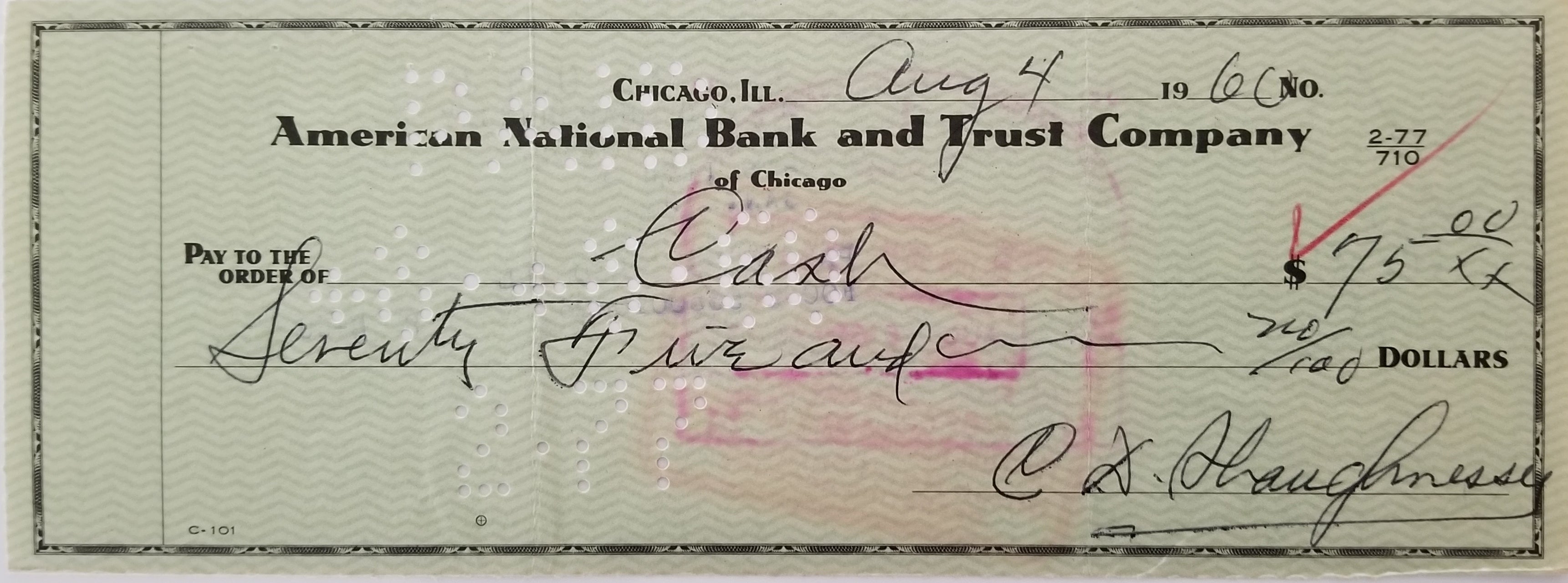Football Coach Clark Shaughnessy signed check