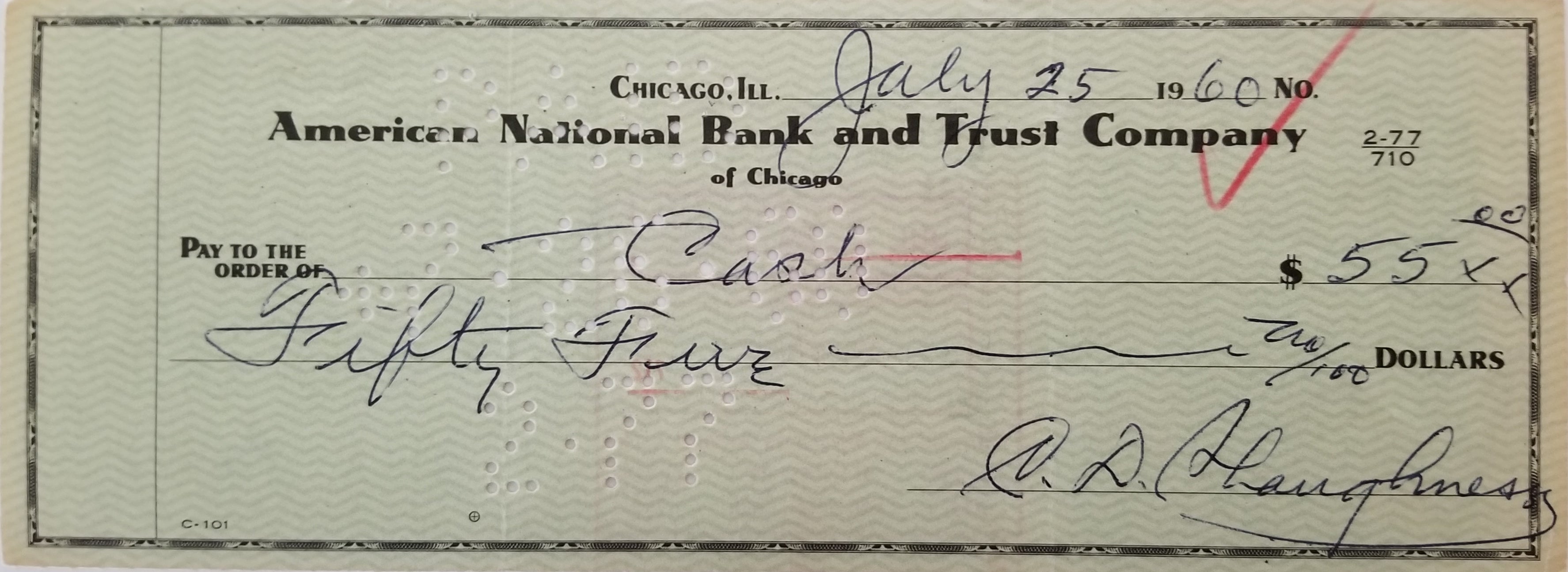 Football Coach Clark Shaughnessy signed check