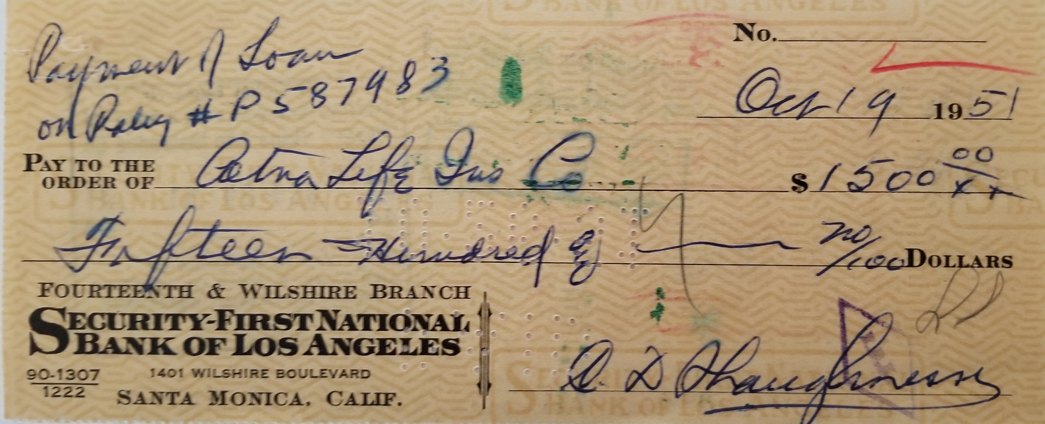 Football Coach Clark Shaughnessy signed check